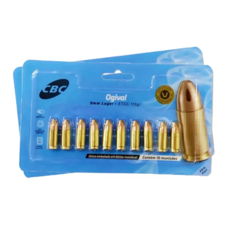 Munição 9mm Luger ETOG 115 gr CBC 10 Unidades